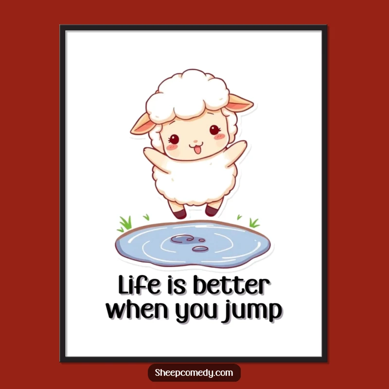 Funny Free Printable Wall Art: Jumping Sheep Puddle Art Downloadable Gift Decor
