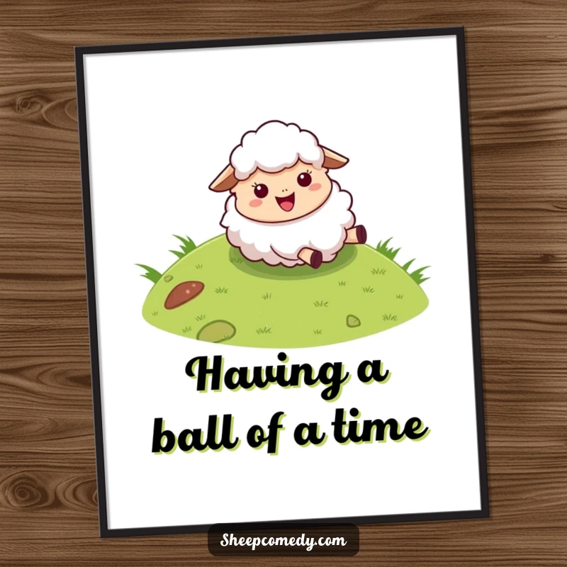 Funny Free Printable Wall Art: A fluffy sheep joyfully rolling down a grassy hill, bringing whimsical cheer to any room.