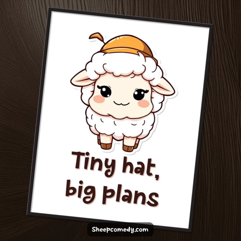 Funny Free Printable Wall Art: A sheep sporting a tiny hat gives a confident, mischievous wink, exuding playful charm.