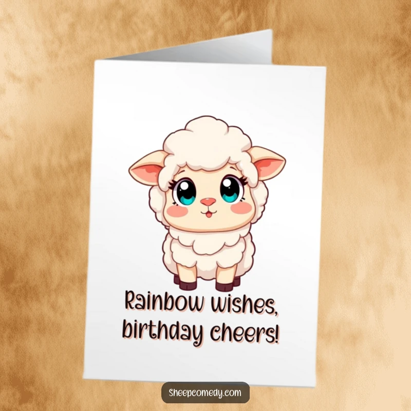 Funny Free Printable Birthday Card: Wide-eyed rabbit staring in amazement at a vibrant rainbow, perfect for a magical celebration.