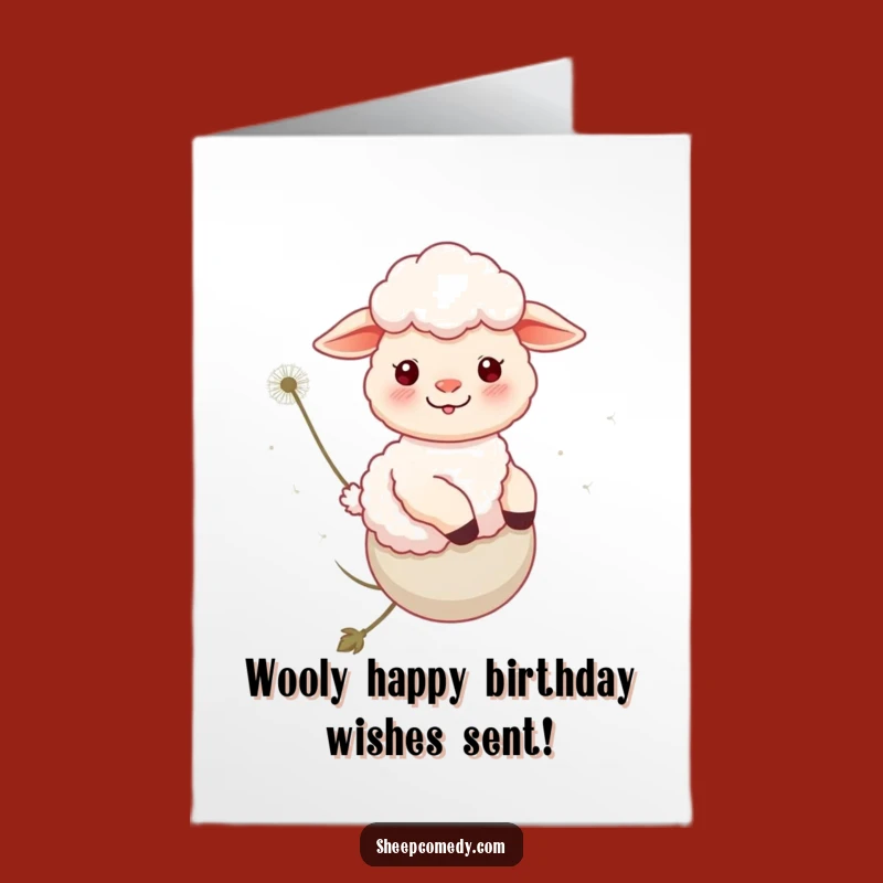 Free Printable Birthday Card: Funny Sheep On Dandelion - Hilarious Downloadable Gift