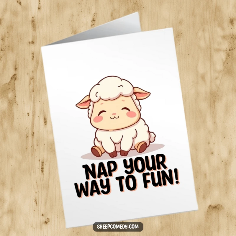 Funny Free Printable Birthday Card: A fluffy sheep is blissfully napping in warm sunshine with a contented sigh.