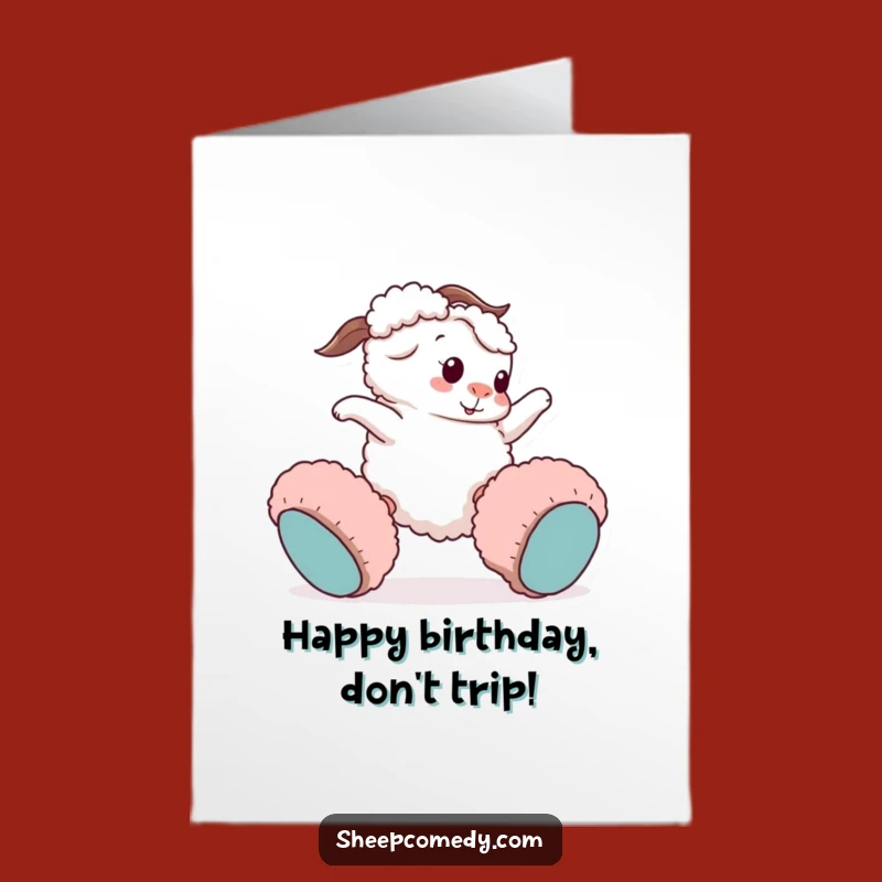 Free Printable Birthday Card: Tripping Sheep Slippers - Funny Download!
