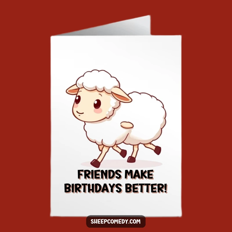 Free Printable Birthday Card: Wobbly Sheep Friend Walk, Funny Downloadable Gift