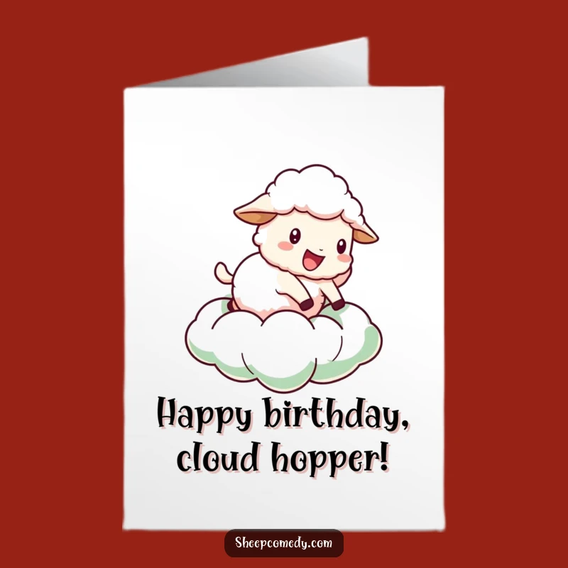 Free Printable Sheep Birthday Card: Cloud Bouncing Sheep, Perfect Funny Downloadable Gift