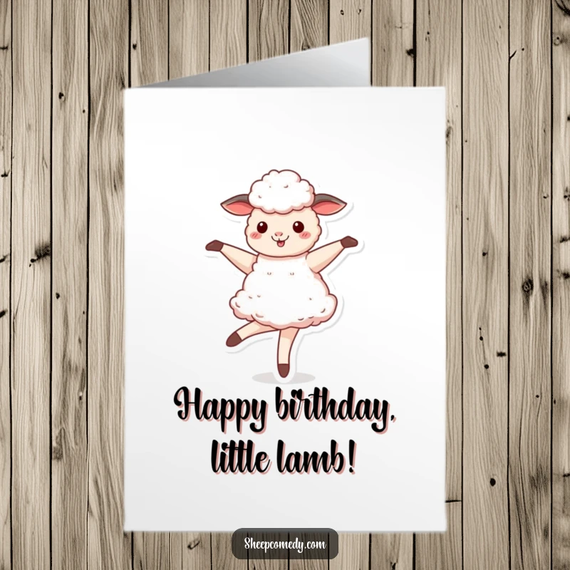 Funny Free Printable Sheep Birthday Card: A fluffy sheep twirling joyfully like a ballerina, celebrating a birthday.
