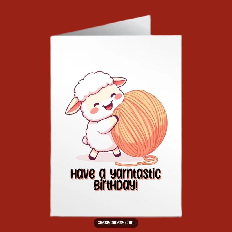 Free Printable Birthday Card: Sheep Butting Yarn - Fun Downloadable Gift
