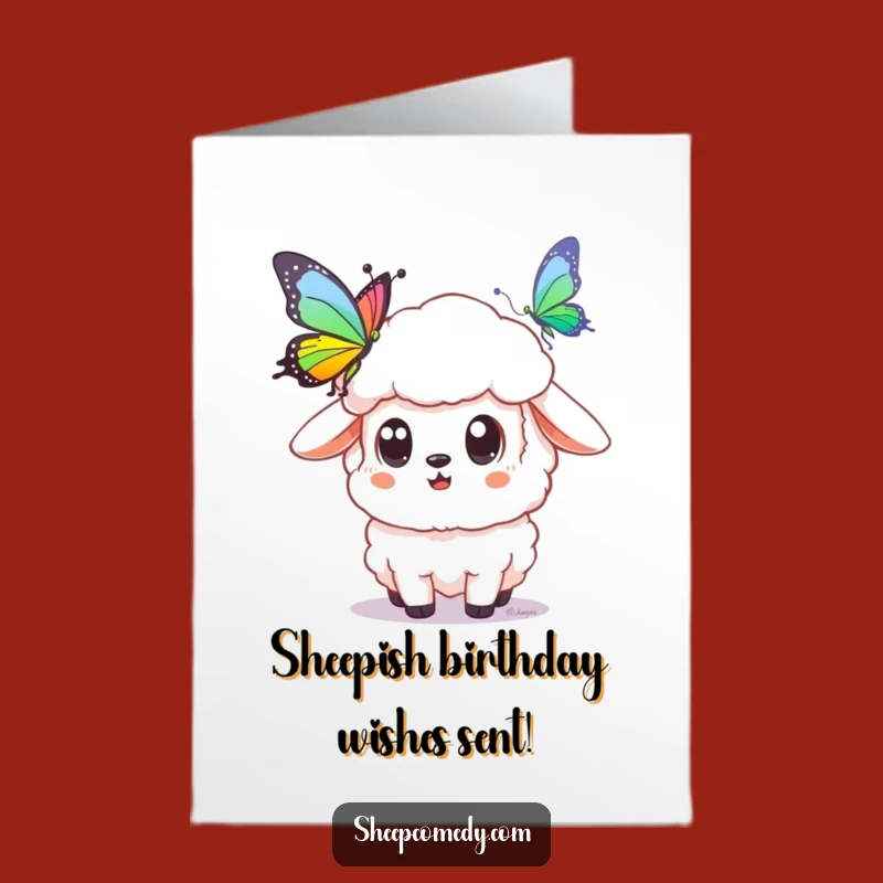 Free Printable Birthday Card: Surprised Sheep & Rainbow Butterfly - Funny Gift