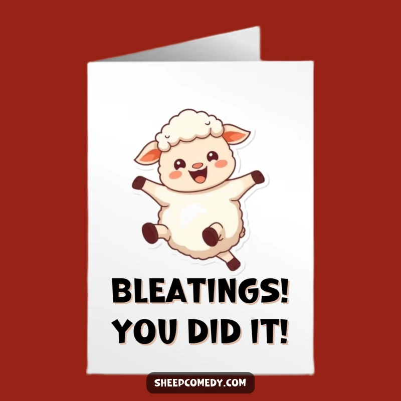 Free Printable Congrats Card: Funny Sheep Joyful Kick Success Downloadable