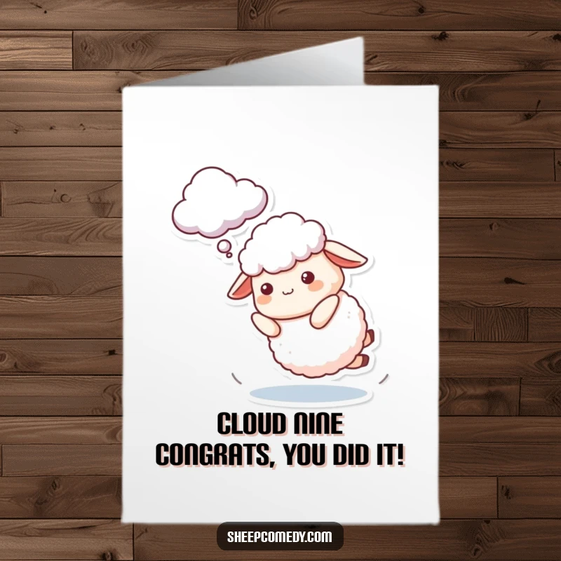Funny Free Printable Sheep Congratulations Card: A sheep character playfully tripping, capturing a humorous moment of striving for success.