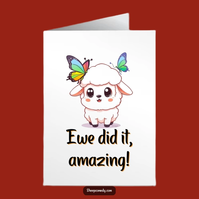 Free Printable Congrats Card: Sheep's Surprise at Rainbow - Funny Download