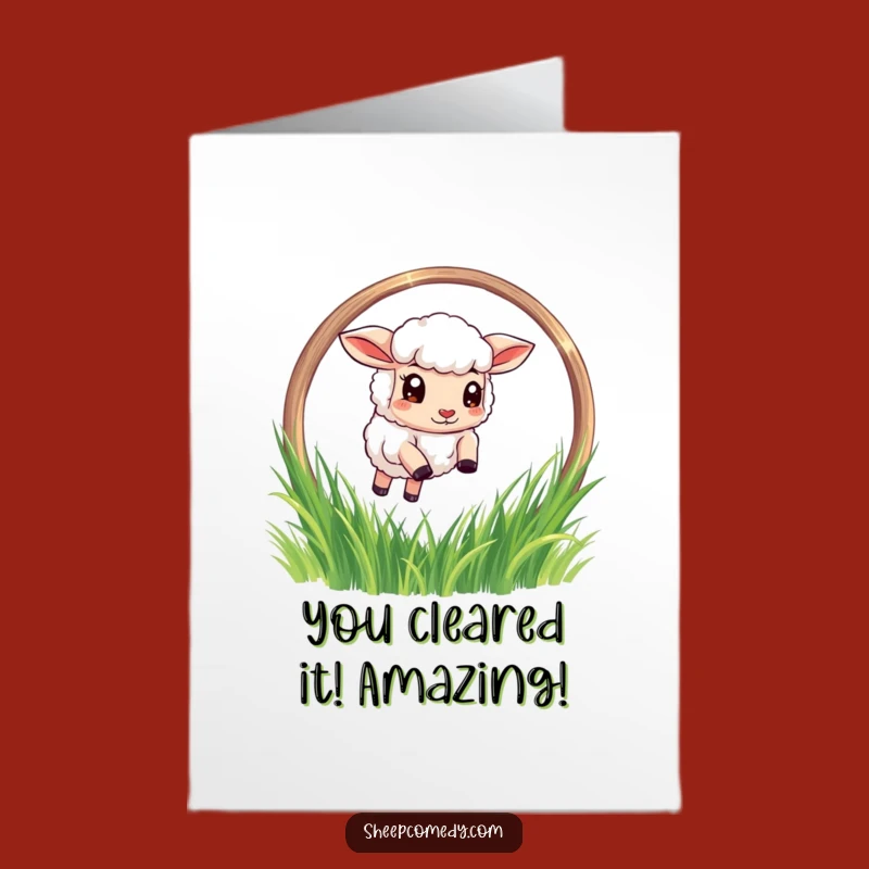 Free Printable Congrats Card: Determined Sheep Leaping to Victory, Downloadable Gift!