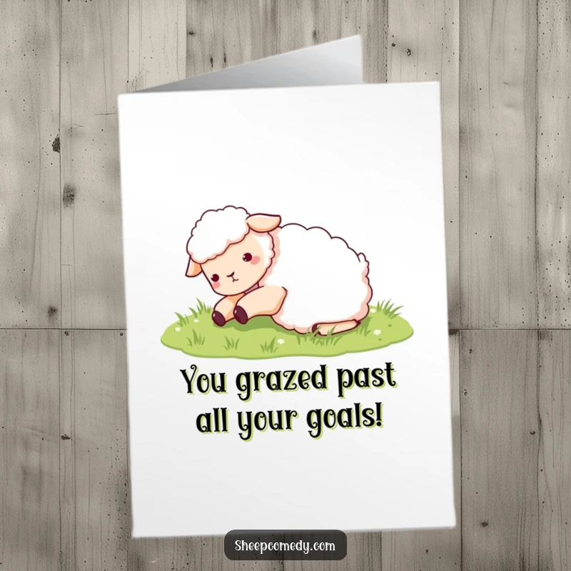 Funny Free Printable Congratulations Card: A sheep gleefully rolling in grass, celebrating success with pure delight.