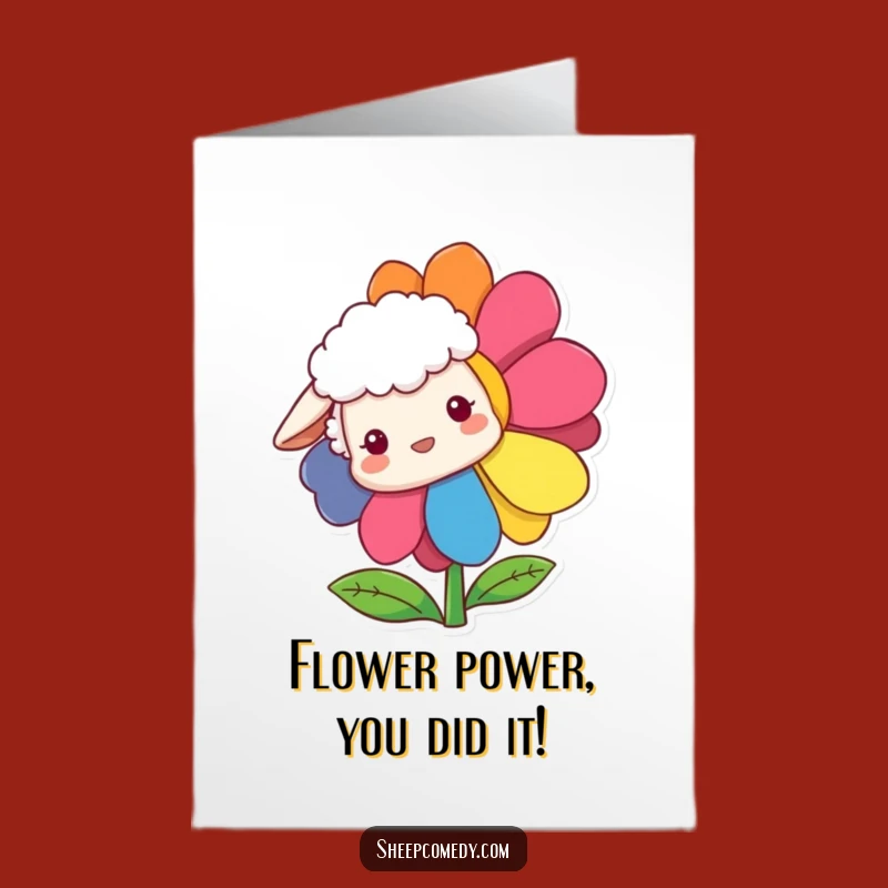 Free Printable Congrats Card: Sheep Flower Peek - Easy Downloadable Gift