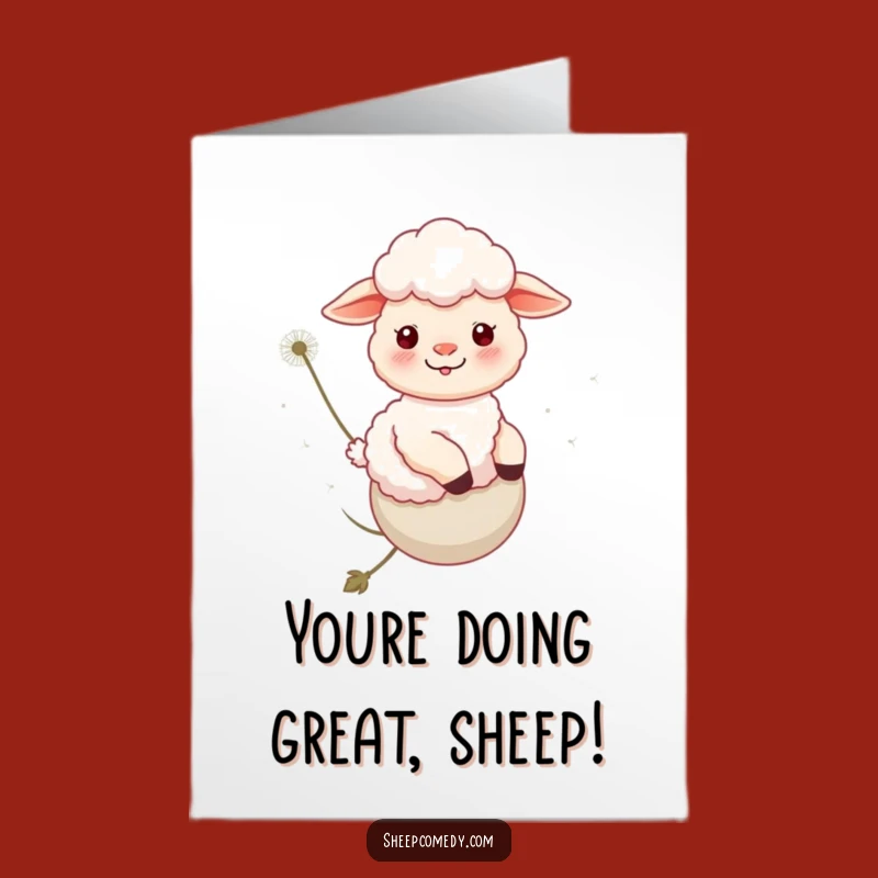 Free Printable Congrats Card: Sheep On Dandelion - Funny Downloadable Celebration Gift