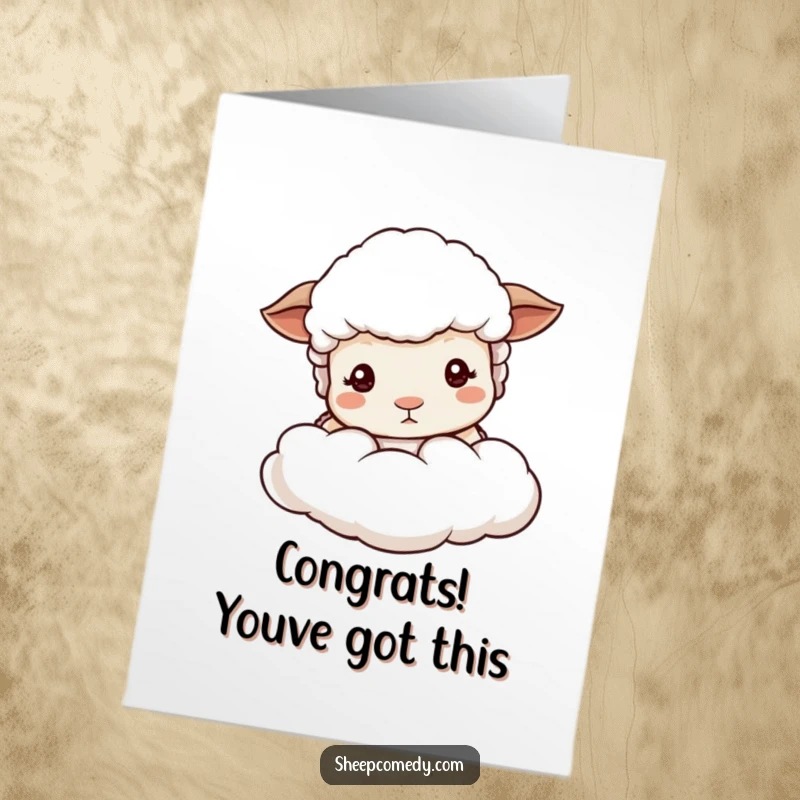 Funny Free Printable Congratulations Card with a cute sheep peeking from behind a cloud, a gentle and downloadable design.