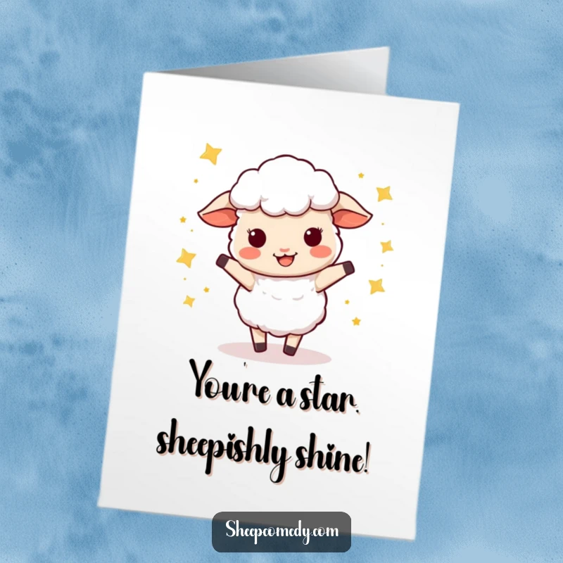 Funny Free Printable Congratulations Card: A sheep joyfully dances among stars, celebrating a wonderful achievement.
