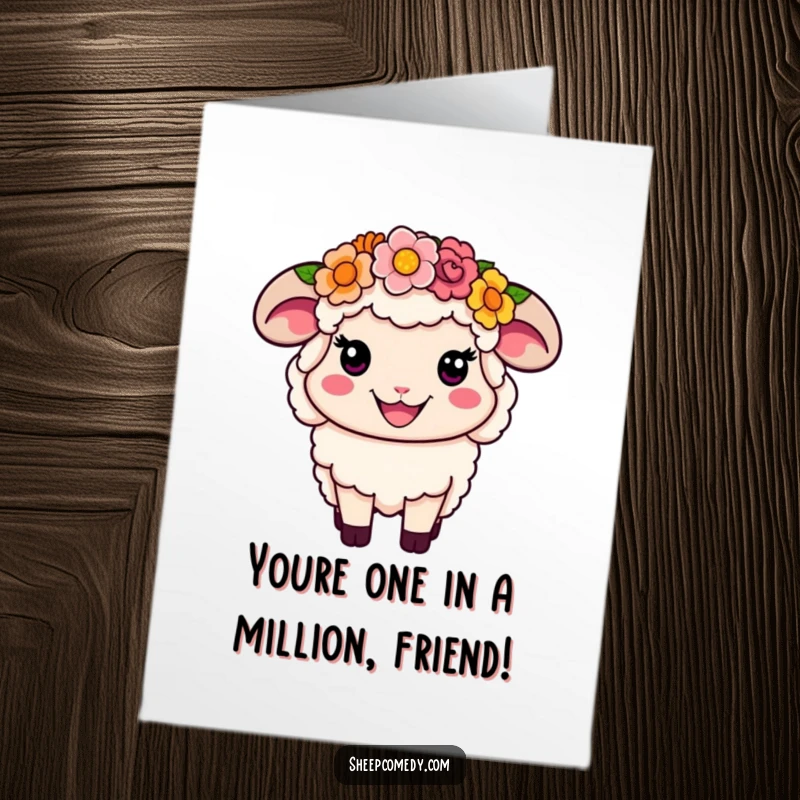 Funny Free Printable Flower Crown Sheep Congratulations Card: Smiling sheep adorned with a colorful flower crown, celebrating achievements.