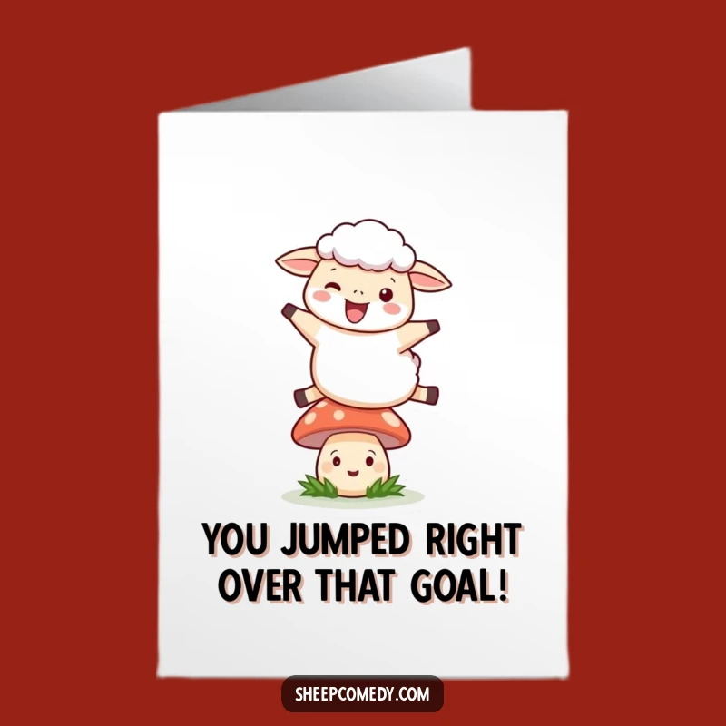 Free Printable Leaping Sheep Congrats Card: Happy Jumps Funny Downloadable Gift