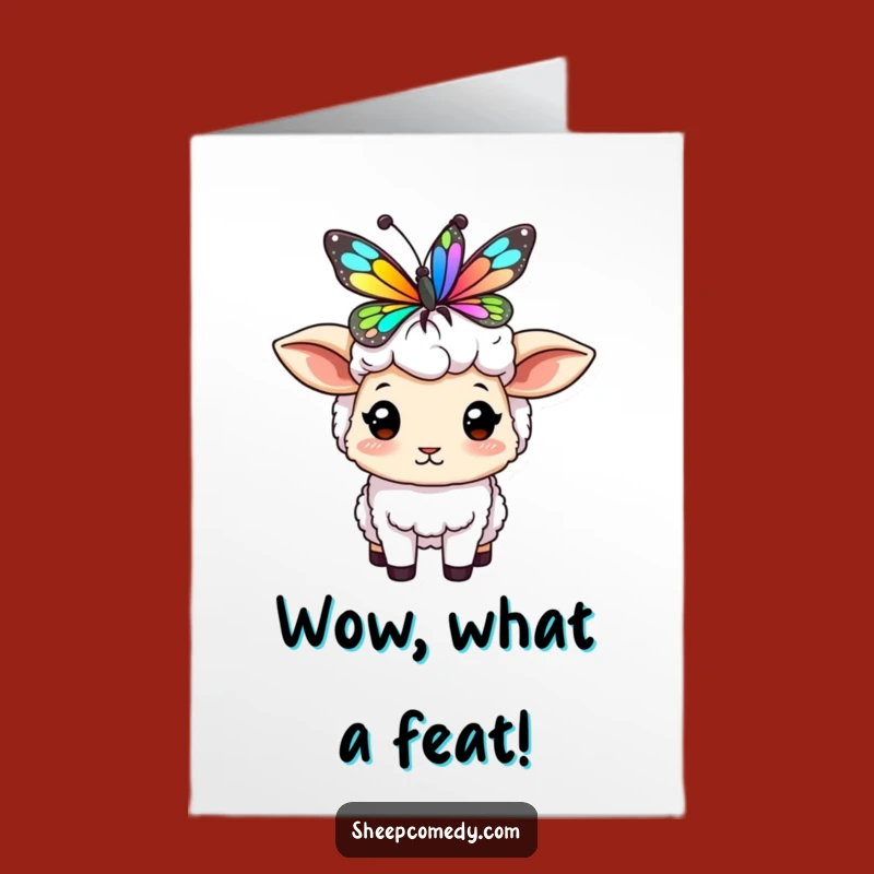 Free Printable Congrats Card: Balancing Sheep & Butterfly, Hilarious Downloadable Gift for Triumphs