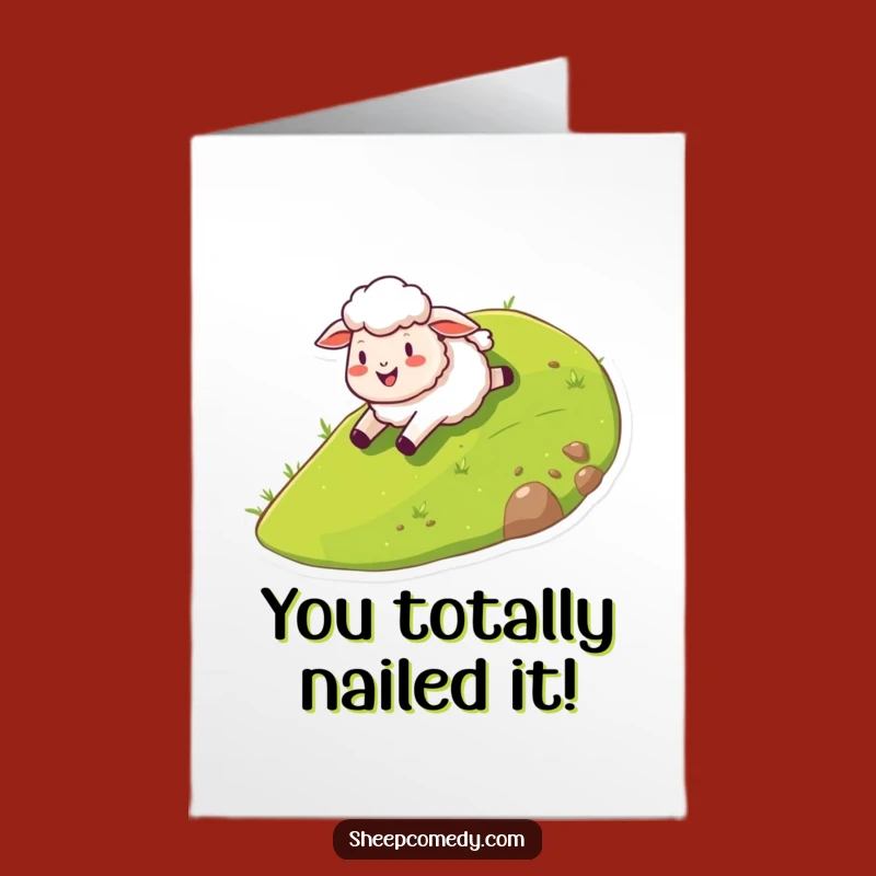Free Printable Congrats Card: Funny Sheep Hill Slide, Best Downloadable Gift!