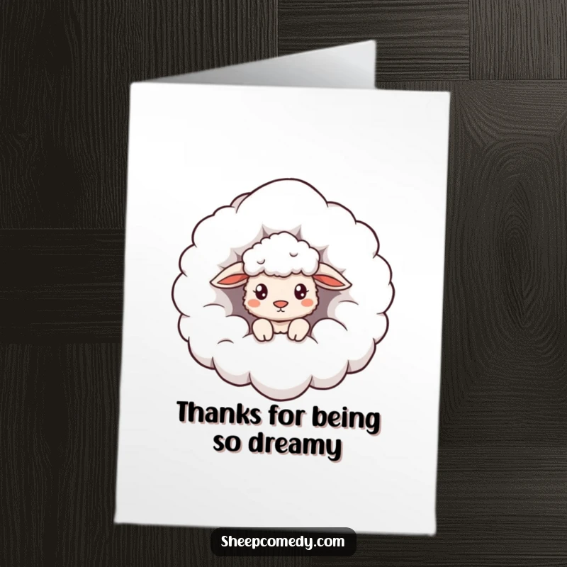 Funny Free Printable Cloud Sheep Thank You Card: Sheep curiously peeking from a fluffy cloud, conveying thankful thoughts.