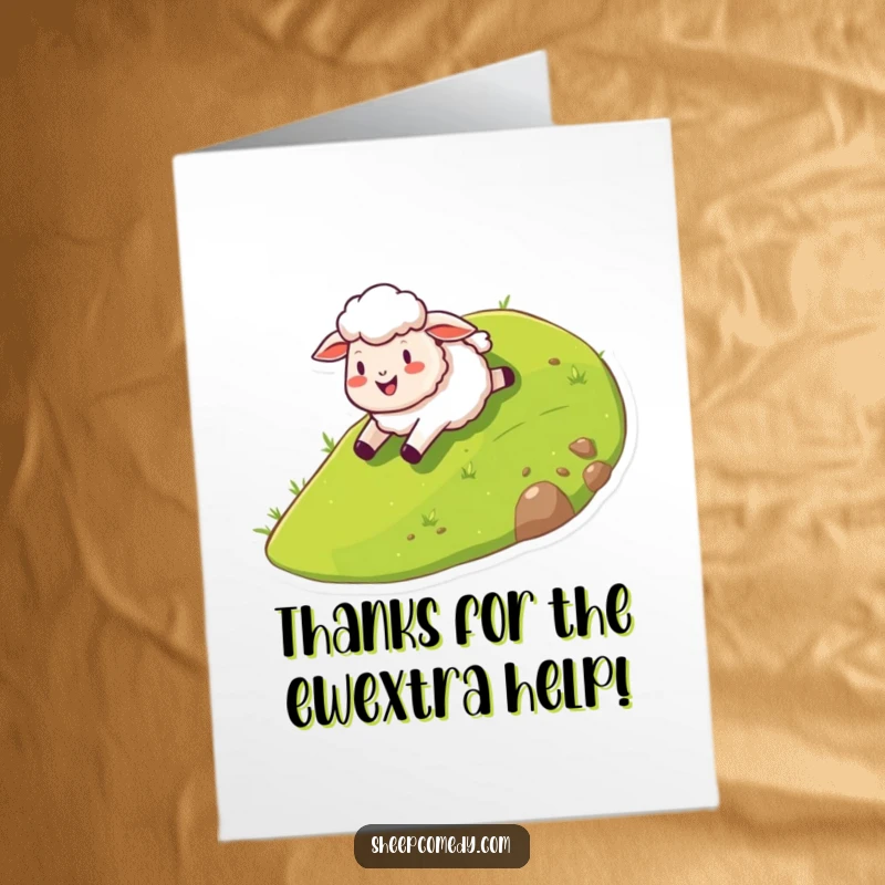 Funny Free Printable Thank You Card: Giggling sheep sliding down a hill, a fun way to say thanks, downloadable art.