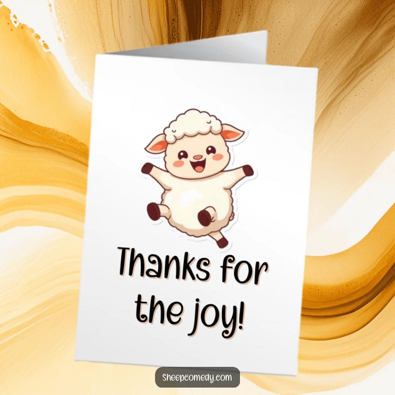 Funny Free Printable Thank You Card: A sheep kicks its woolly legs in the air with a happy bleat.