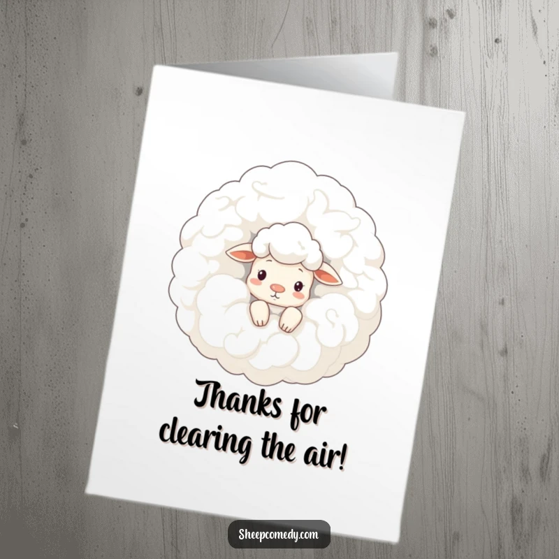 Funny Free Printable Thank You Card: Sheep peeking with curiosity from a large woolly cloud, sweet thank you download.