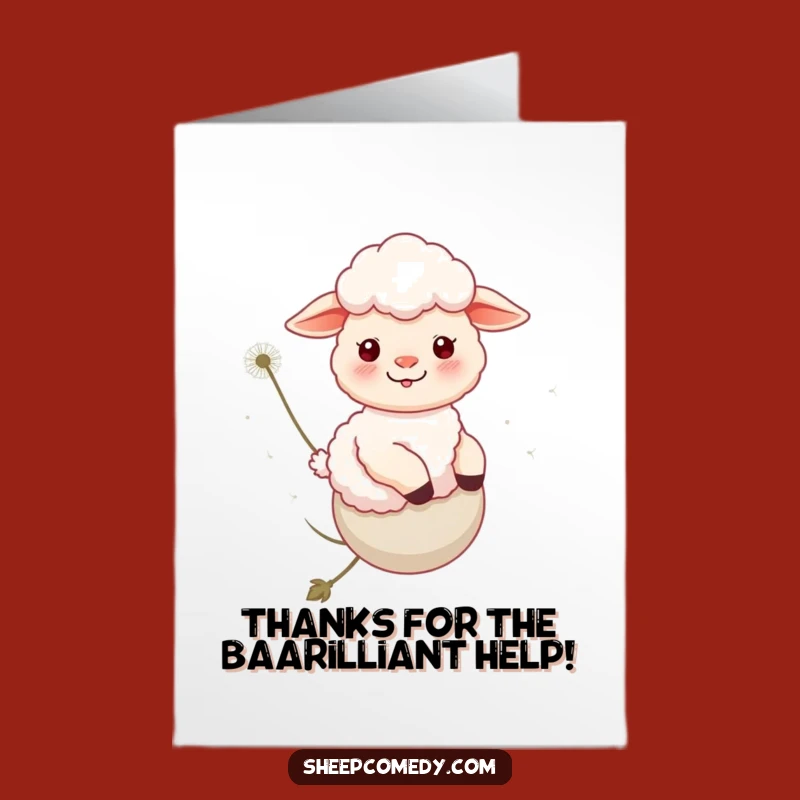 Free Printable Thank You Card: Smiling Sheep On Dandelion - Sweet Downloadable Gift