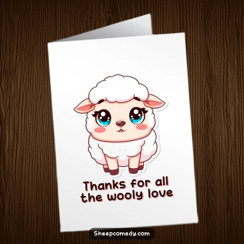 Funny Free Printable thank you card: A sheep character looking innocently surprised, conveying deep gratitude.