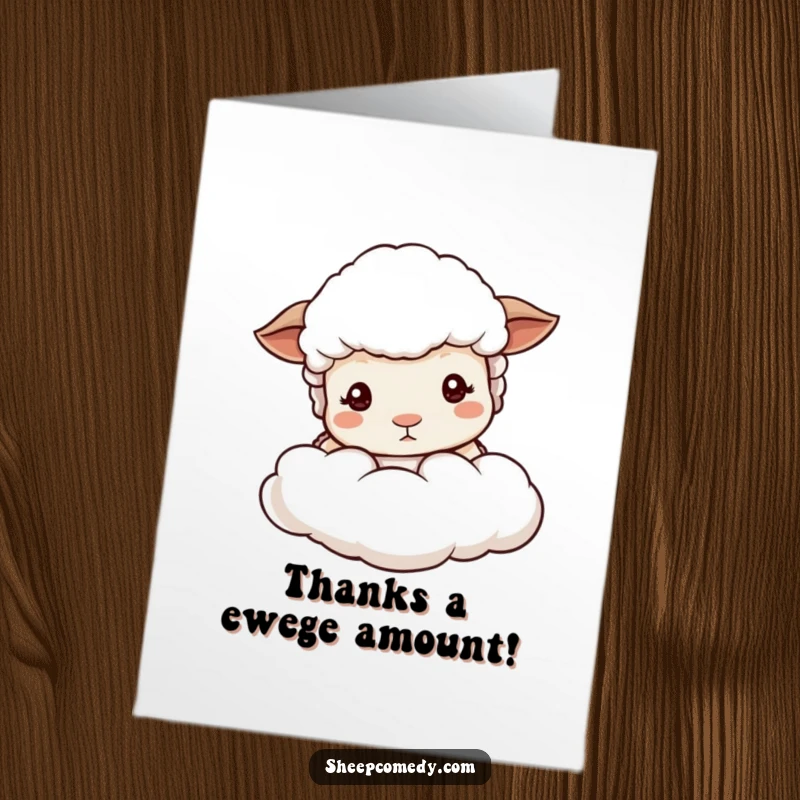 Funny Free Printable Thank You Card showing a cute sheep with mild eyes peeking from behind a cloud, a gentle downloadable.