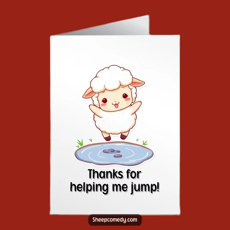 Free Printable Thank You Card: Jumping Sheep Puddle Greeting Funny Downloadable Gift