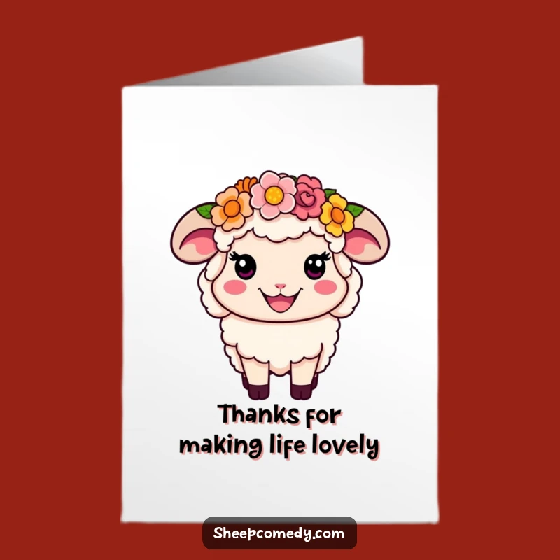 Free Printable Flower Crown Sheep Thank You Card: Grateful Smiles Funny Downloadable Gift