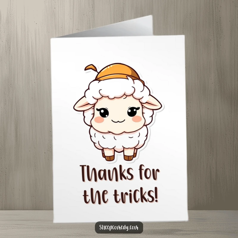 Funny Free Printable Thank You Card: A sheep with a tiny hat and a mischievous wink offers a uniquely funny thank you.
