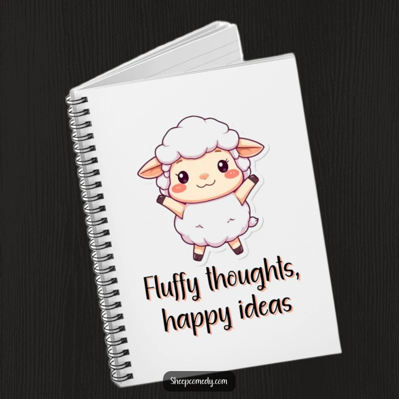 Funny Sheep Notebook featuring a fluffy, woolly sheep character bouncing joyfully, ideal for jotting down ideas with a cheerful spirit.