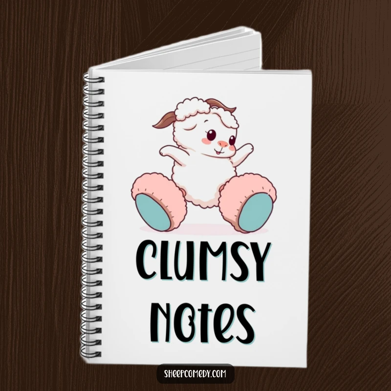 Funny sheep notebook: a playful sheep character comically trips wearing big fuzzy slippers, ready to hold your funny thoughts.