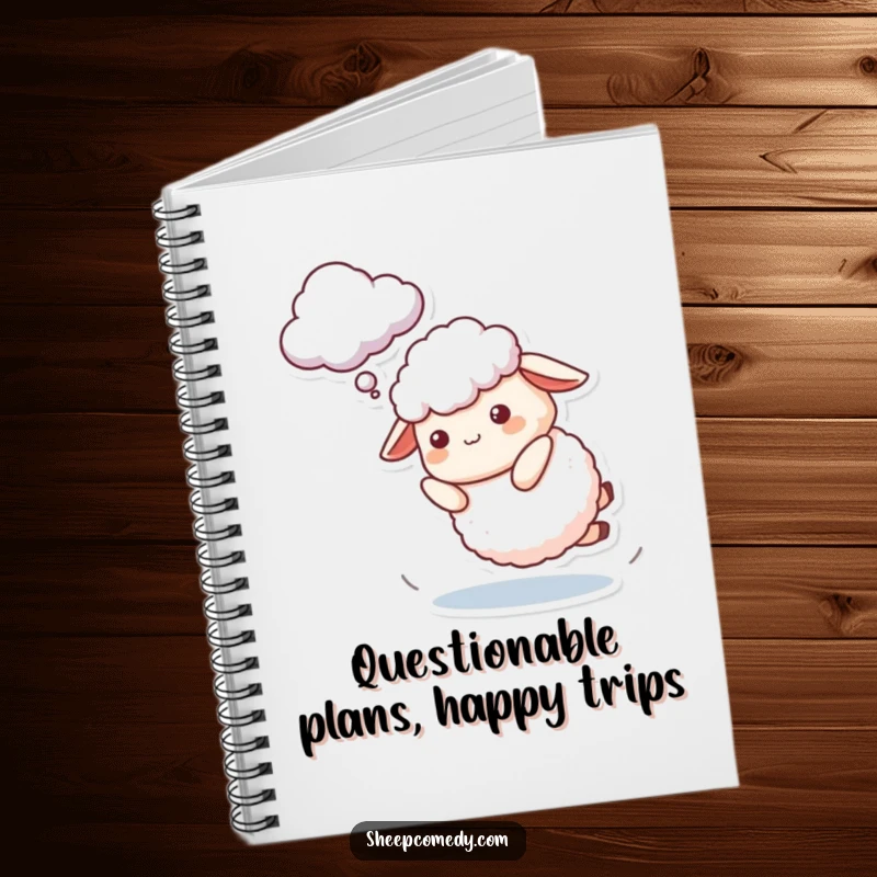 Funny Sheep Notebook featuring a character playfully tripping while attempting to catch a cloud, ideal for jotting down ideas with humorous ambition.