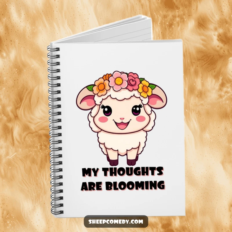 Funny Flower Crown Sheep Notebook: A smiling sheep with a colorful flower crown, perfect for jotting down happy thoughts.