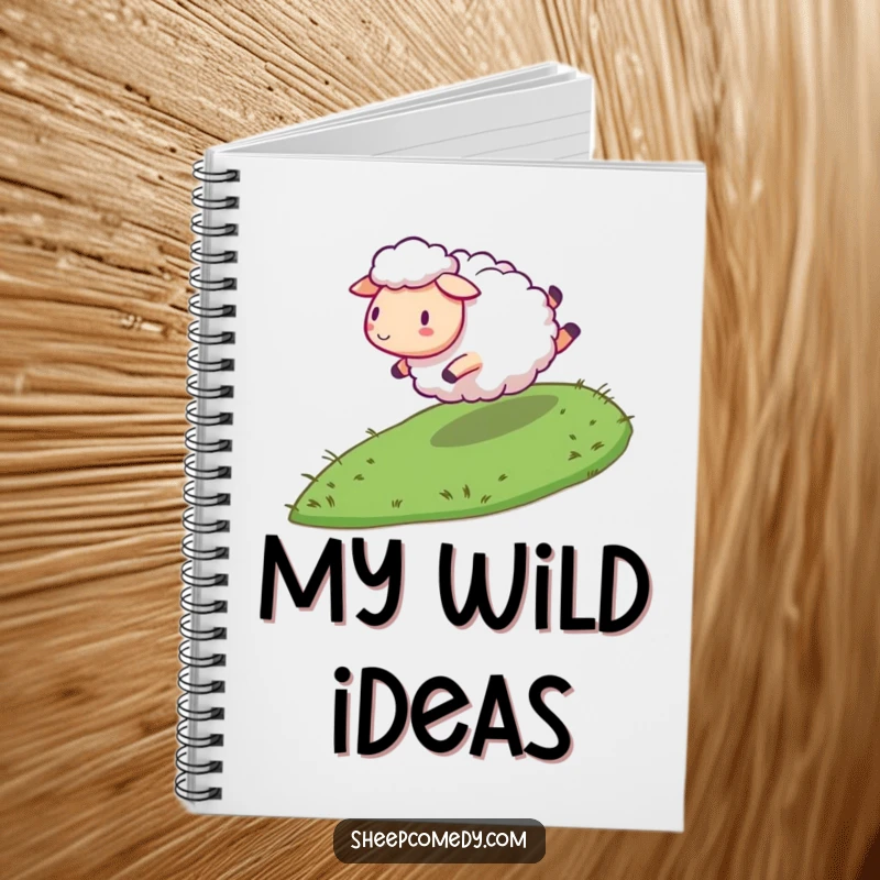 Funny Sheep Notebook: Sheep character energetically rolling down a grassy slope, ideal for journaling lively ideas with humor.