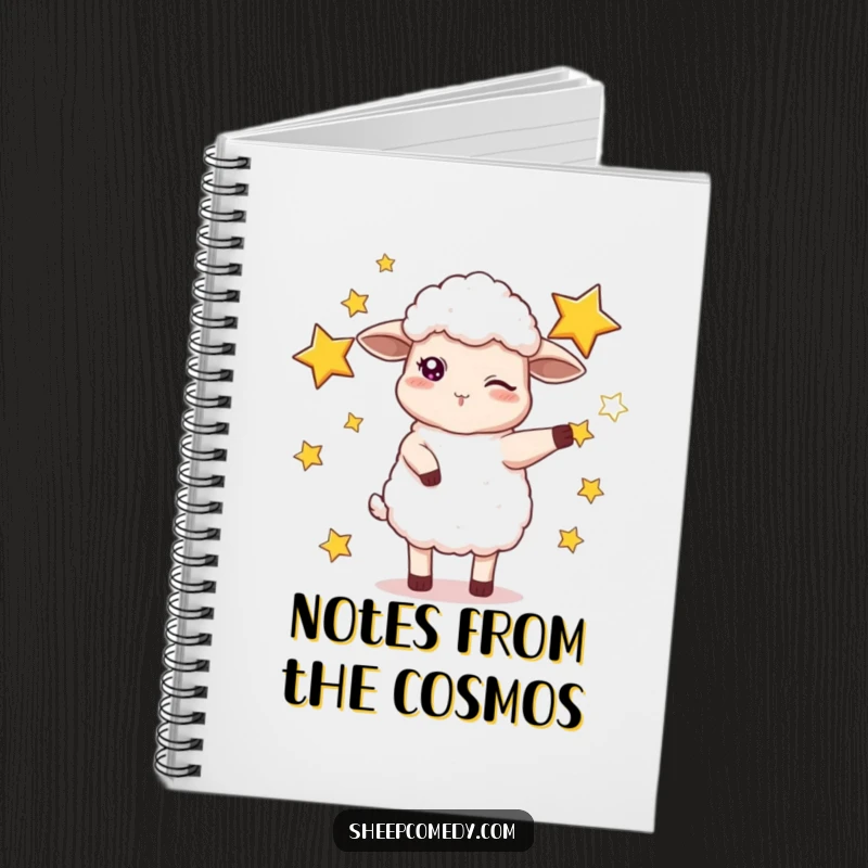 Funny notebook featuring a winking sheep juggling stars, designed for jotting down humorous thoughts and creative ideas.
