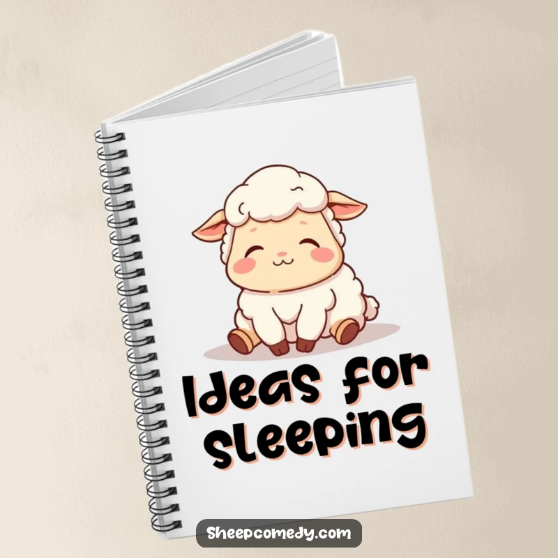Funny notebook with a sheep character sighing contentedly while napping in the sun, ideal for journaling peaceful thoughts.