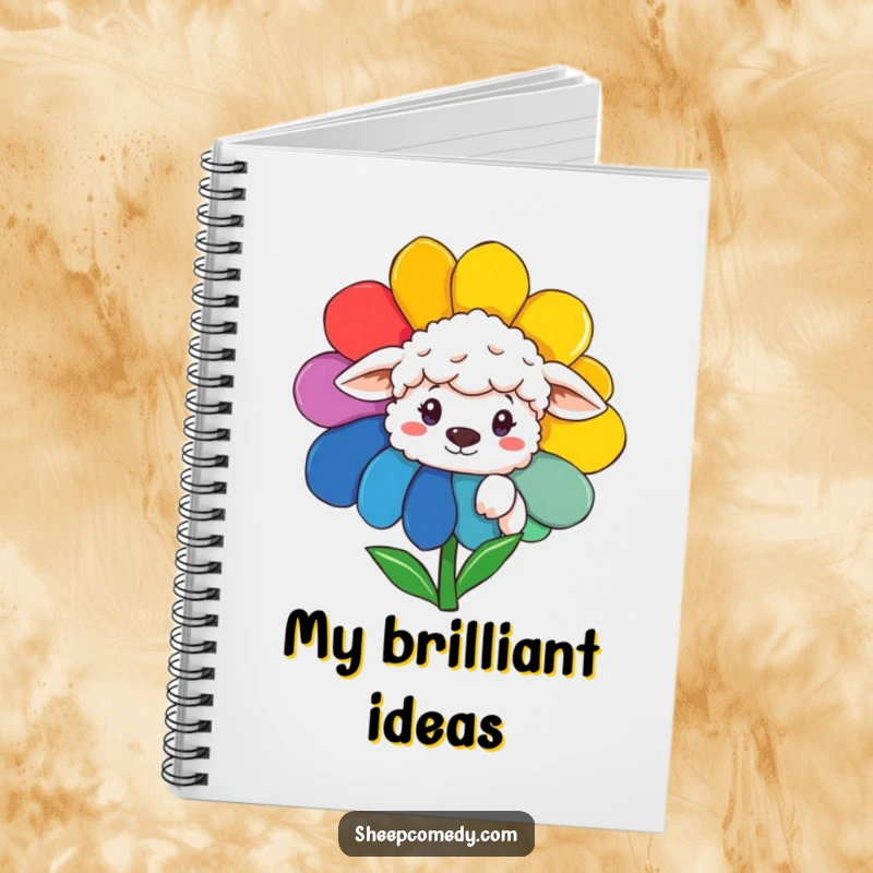 Funny Sheep Notebook: A notebook with a sheep peeking from a rainbow flower, great for journaling and notes.