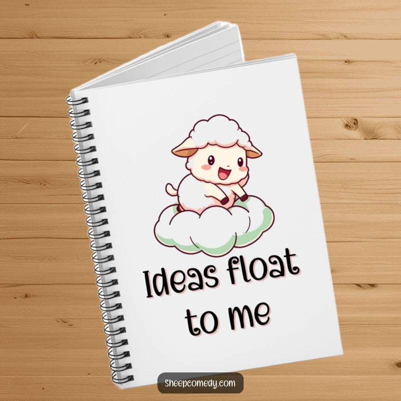 Funny Sheep Notebook: Depicts a sheep character bouncing playfully on a fluffy green cloud, ideal for journaling.