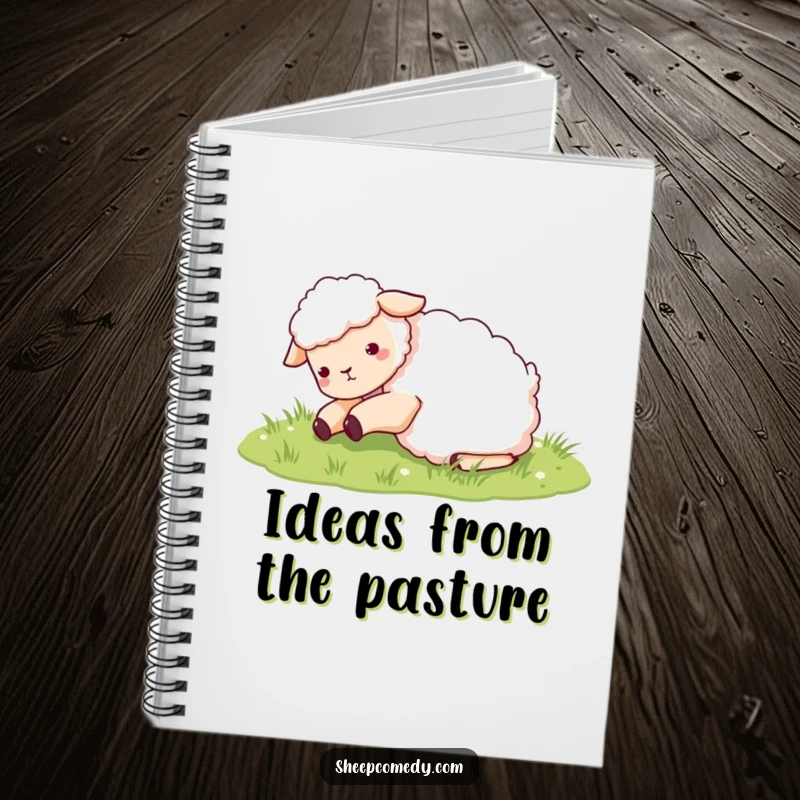 Funny Sheep Notebook: A joyous sheep character rolling in soft grass, great for capturing notes with a smile.