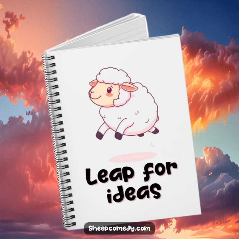 Funny kawaii sheep bouncing notebook, featuring soft, fluffy wool and a cheerful expression, perfect for writing and sketching.