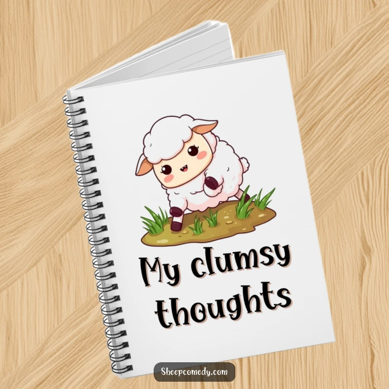 Funny Slipping Sheep Notebook: A humorous notebook featuring a sheep comically slipping on wet grass, perfect for writing.