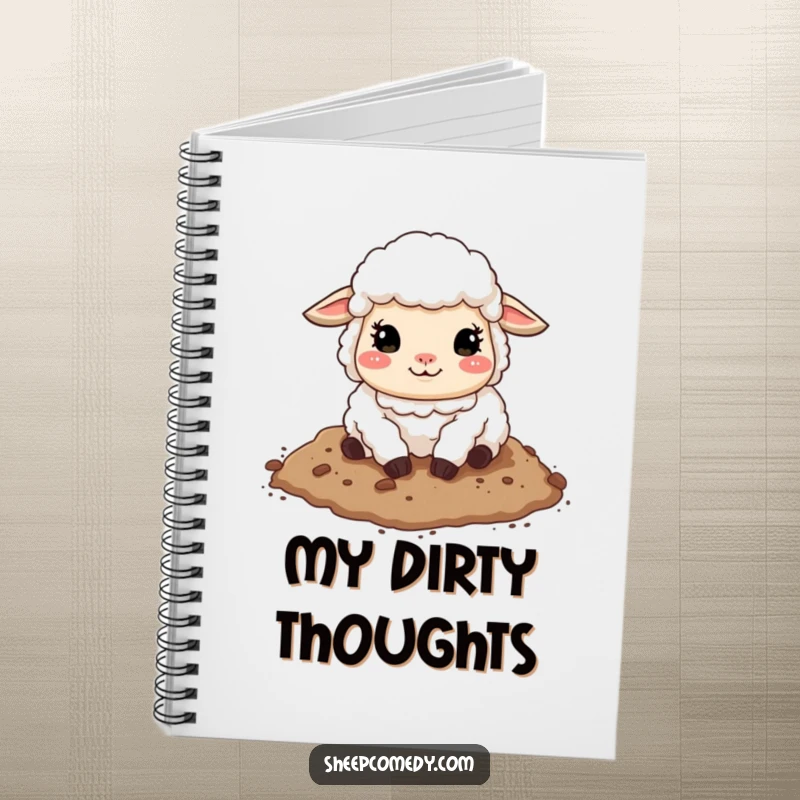 Funny sheep notebook with a sheep rolling in dirt, perfect for jotting down funny thoughts and creative ideas.
