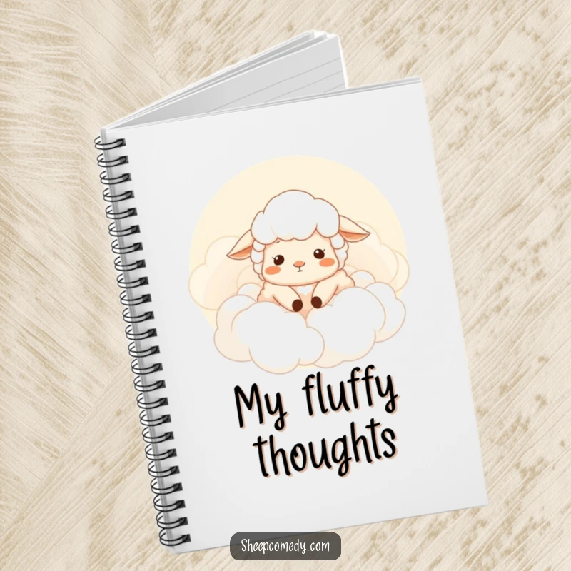 Funny sheep notebook, sheep sighing contentedly in fluffy clouds, ideal for note-taking and creative thoughts, a funny gift.