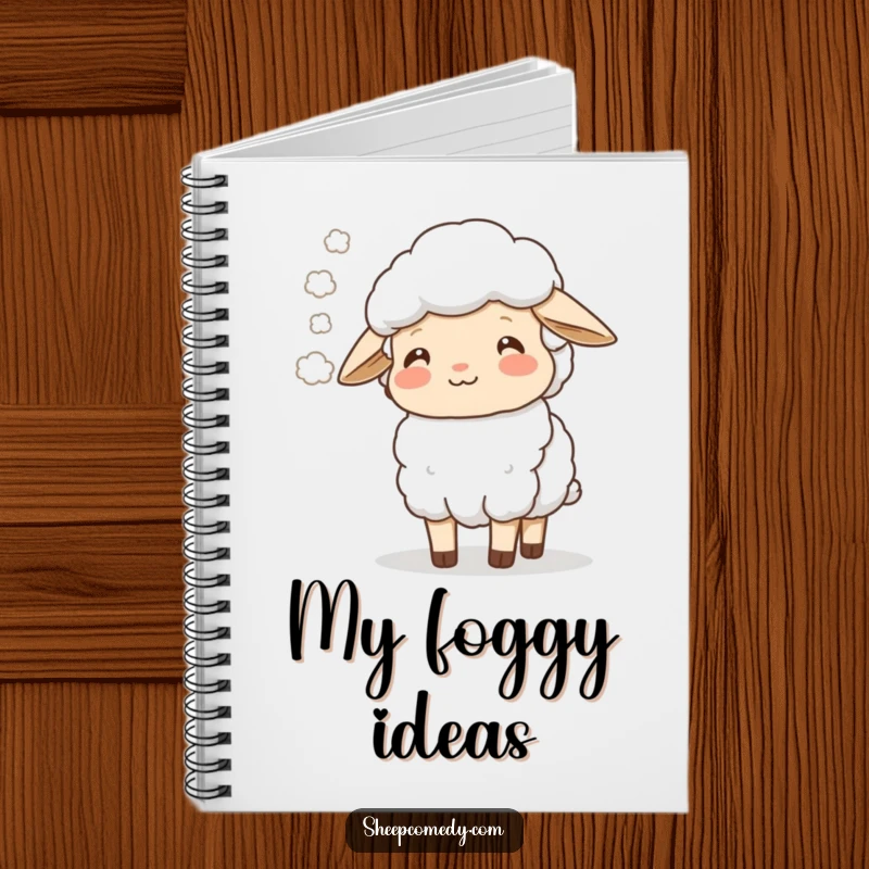 Funny sheep character blowing a mist cloud with a happy exhale on the cover of this tranquil notebook.